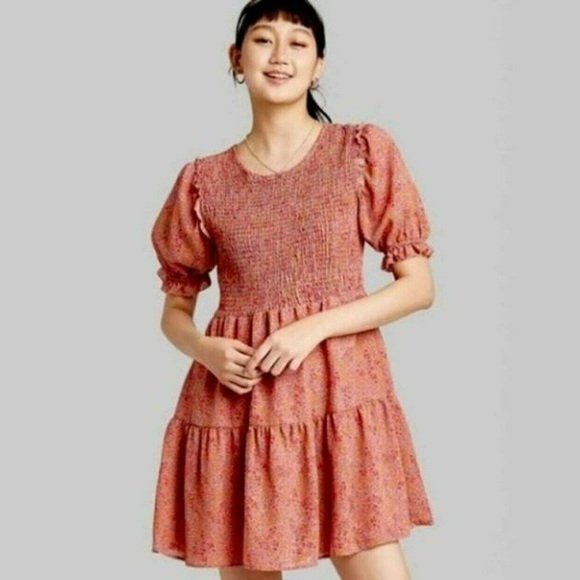 Wild Fable Smocked Bodice Tiered Skirt Dress SZ MED - Picture 2 of 6